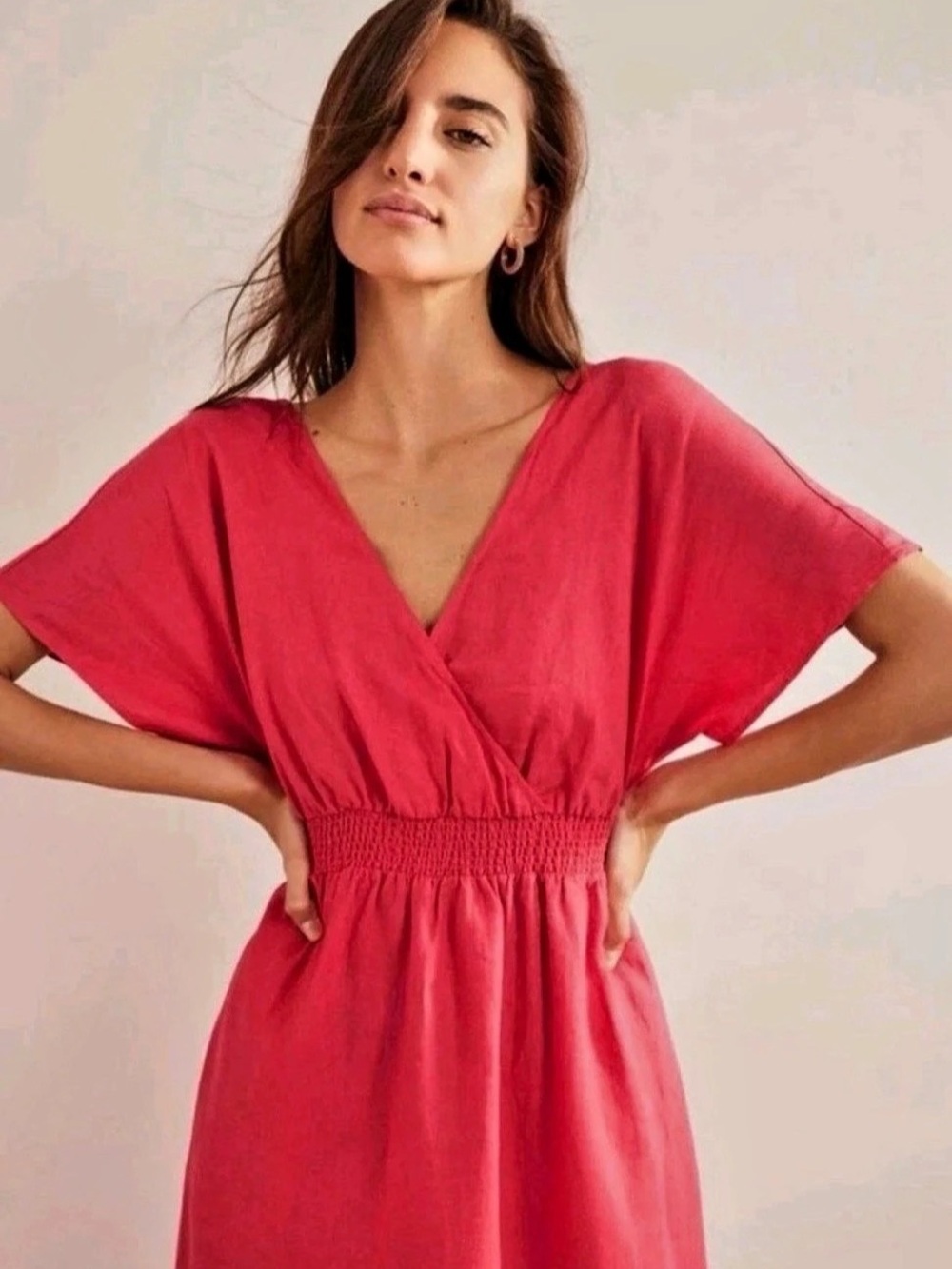 BODEN • NWT linen kaftan maxi dress in pink Size 6 v-neck D0653 - Picture 5 of 10